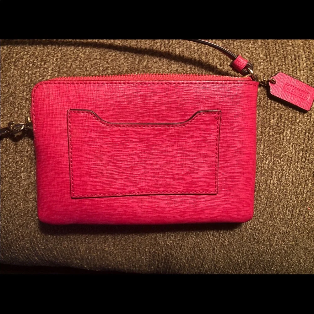 Coach Hot Pink Leather Wristlet Clutch